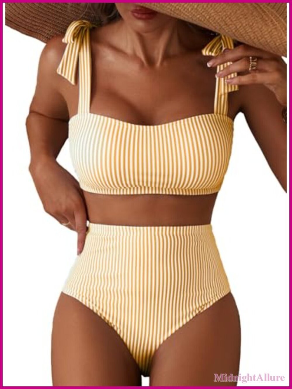 Tie Shoulder Bikini Sets 2 Piece Striped High Waisted Swimsuits